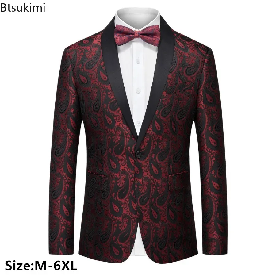 New 2024 Men's Jacquard Blazers Banquet Party Wedding One Button Slim Fit Suit Jackets Stage Singer Host Costume Men Suit Coats