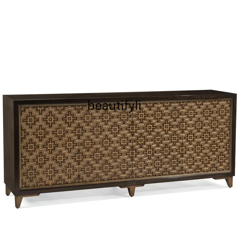 

American-Style Solid Wood Entrance Cabinet New Classical Living Room Sideboard Cabinet Light Luxury Locker Curio Cabinet