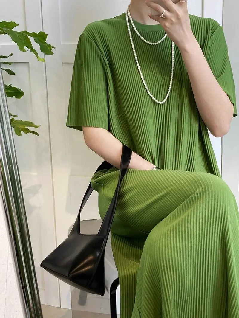 

Extra Large Size Women's Dress Korean Style A-Line Skirt Short Sleeve Long Dress Summer Clothes for plus Size Women