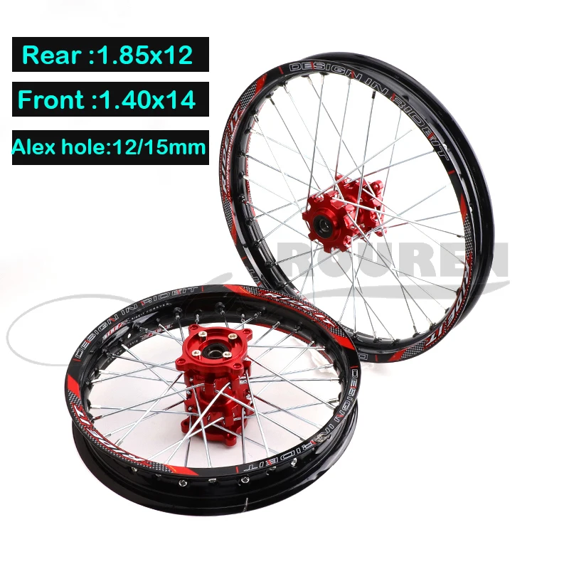 

12mm 15mm black Front 1.40x14" inch Rear 1.85x12" Al Alloy Wheel Rim For 160cc 150CC Dirt Pit bike 12 14 wheel