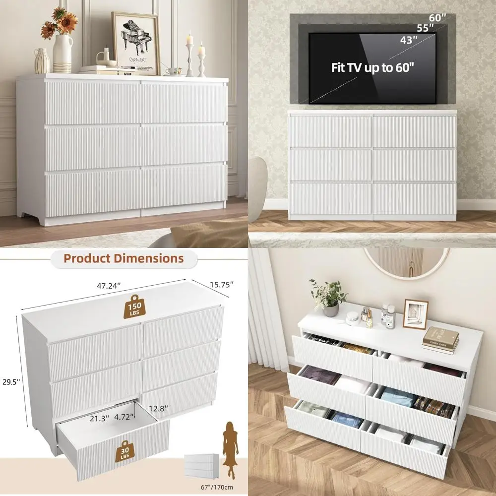 

Современный деревянный комод с 6 ящиками для спальни, гостиной и хранения в прихожей.