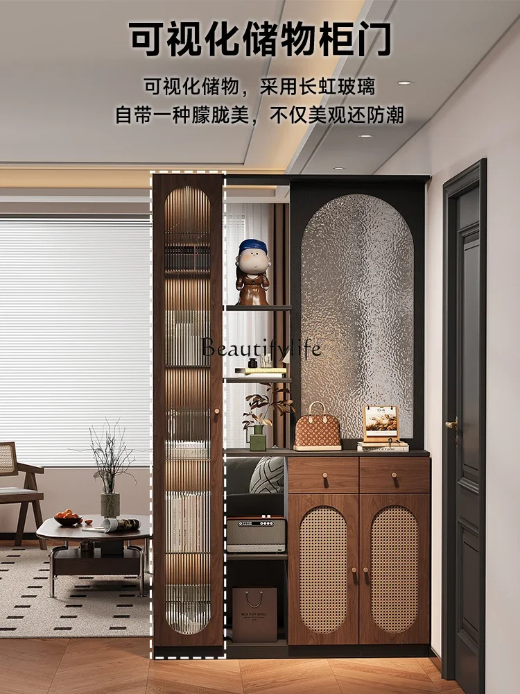 

yj7 Entrance Cabinet Integrated Partition Living Room Vintage Screen Door-Facing Glass Partition Cabinet