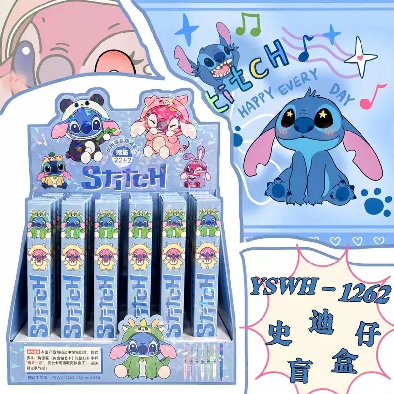

6/24 шт., нейтральная ручка Disney Stitch, милая мультяшная ручка 0,5 мм, быстросохнущая черная ручка для вывески, студенческие канцелярские принадлежности, подарок, оптовая продажа