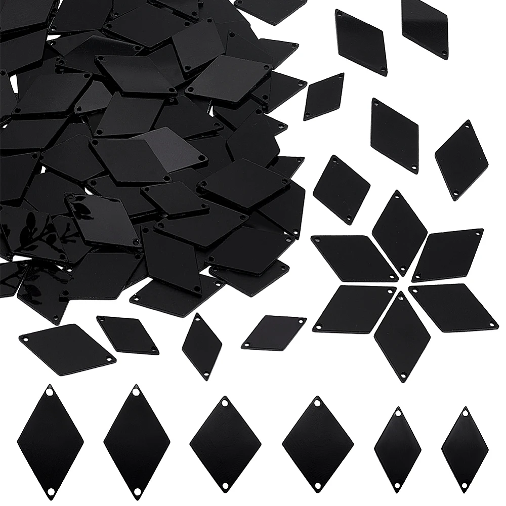 300pcs Black Sew on Mirrors 18/20/24mm Rhombus Mirrors Acrylic Mirror DIY Mirrored Rhinestones 2 Hole Mirror Piece Loose Bead