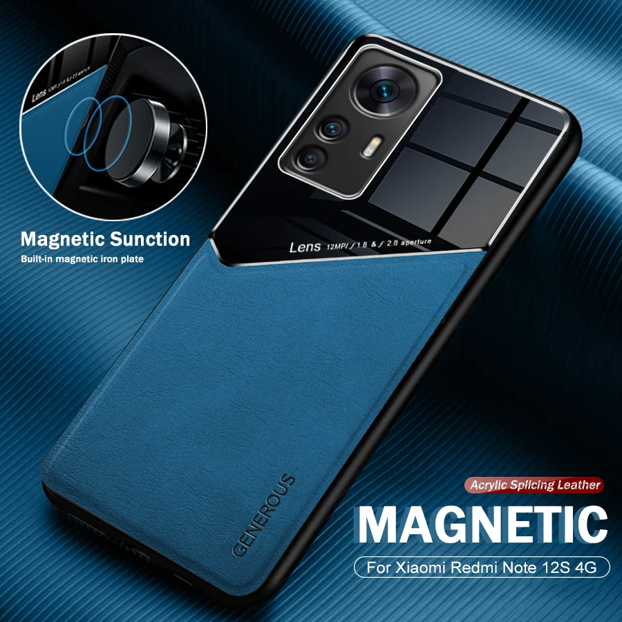 Car Magnetic Holder Leather Case For Xiaomi Redmi Note 12S 12 S Redmy Note12S 4G 2303CRA44A 6.43