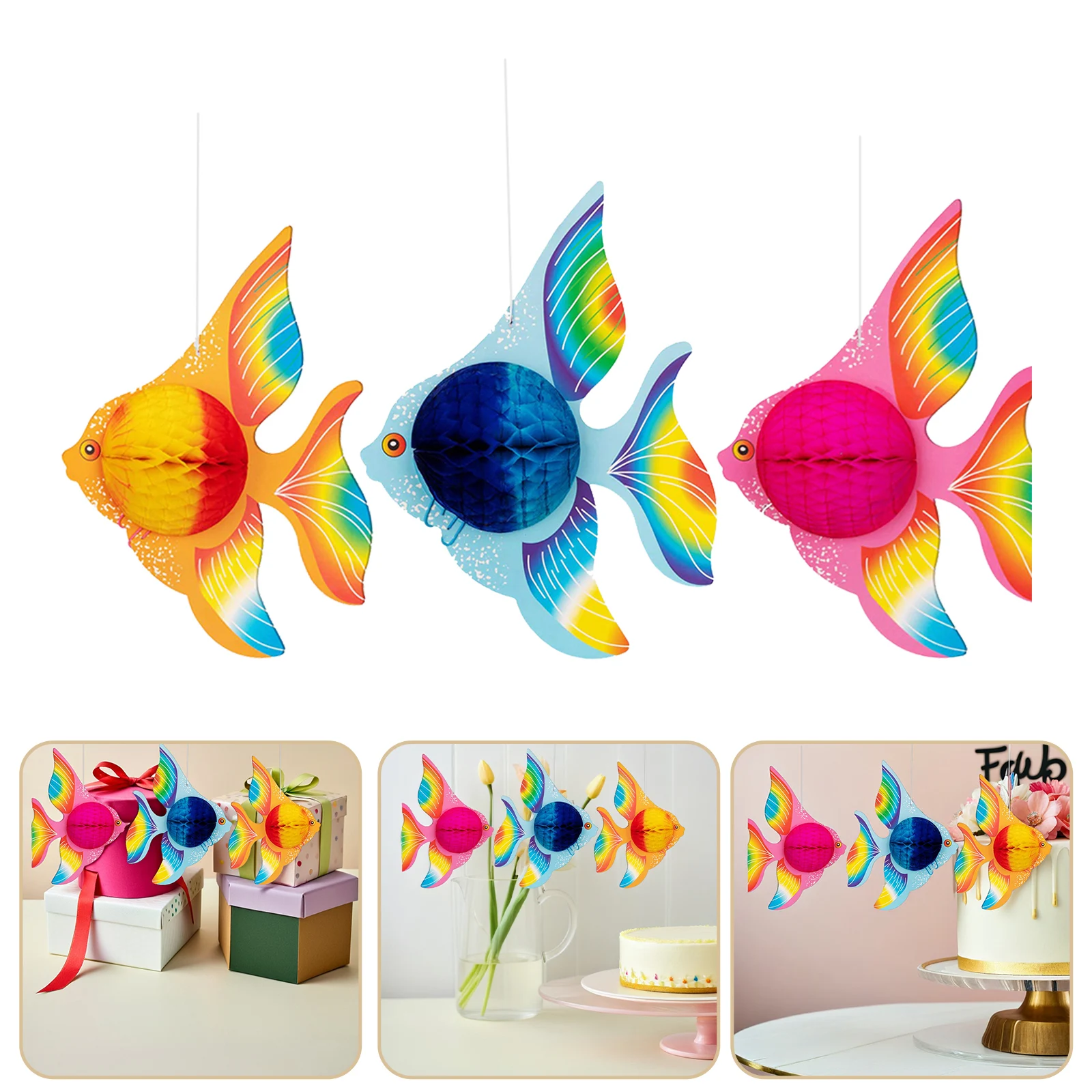 3pcs Colorful Fish Honeycomb Paper Decorations Party Hanging Ornaments Lightweight Festive Atmosphere