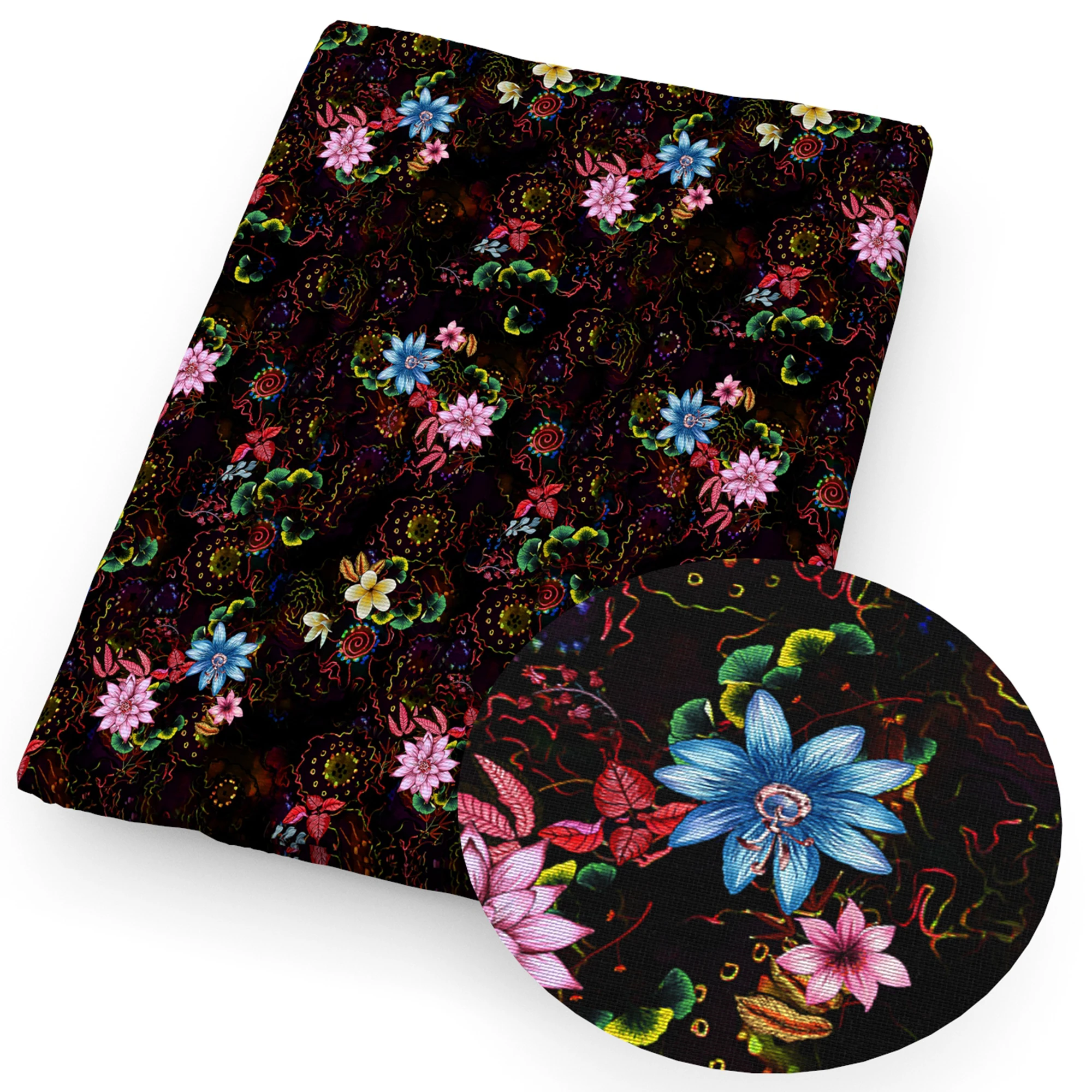 Black Series Blossom Flowers Florals Printed Polyester Pure Cotton Material Patchwork Tissue Sewing Quilting Fabrics Needlework