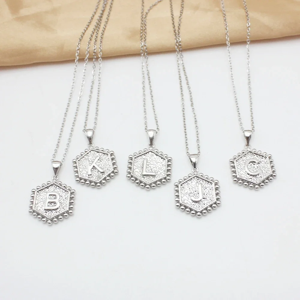 New Stainless Steel Hexagonal Heart-shaped Letters Pendant Clavicle Chain Necklace for Women Jewelry Christmas Day Girl Gift