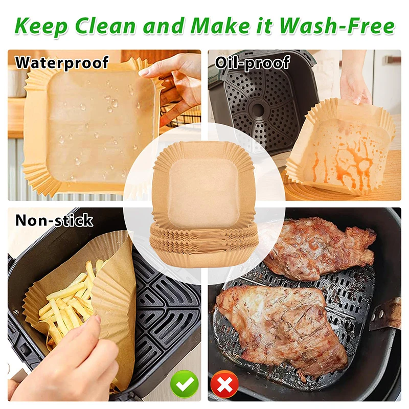 30-200 Pcs Hot Air Fryer Paper Liners for Cosori 5\'5/6’4 L 20cm 23cm XXL Large Square Disposable Airfryer Oven Baking Paper Tray