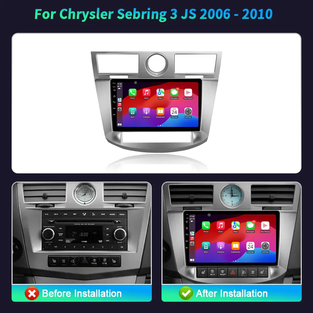 For Chrysler Sebring 3 JS 2006-2010 Android 14 Car Radio Multimedia 4G GPS Navigation WIFI Bluetooth CarPlay Touch Screen Stereo