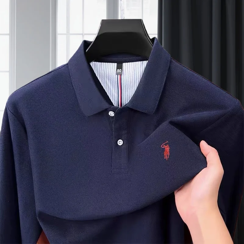 

100% pure cotton high-end brand men's long sleeved polo shirt autumn fashion new luxurious original embroidery top golf T-shirt