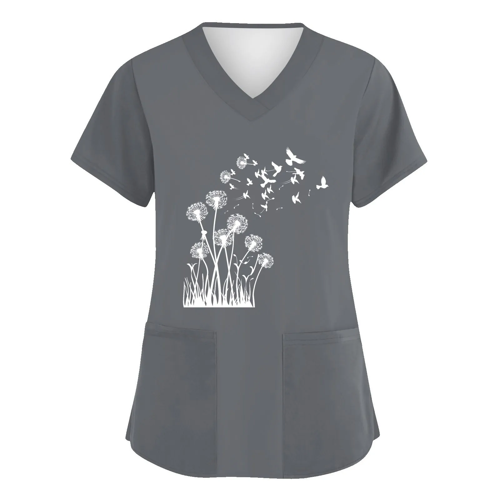 التمريض موحدة النساء الدعك القمم طباعة قصيرة الأكمام الخامس الرقبة عطلة نمط تي شيرت التمريض الزي الرسمي ملابس العمل النسائية