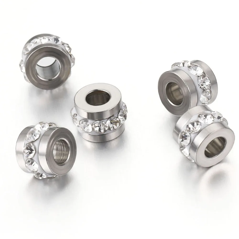 10-20pcs Gold Color Rhinestone Beads Stainless Steel Beads No Fade Spacer Loose Beads Charms for Jewelry Making DIY Wholesale
