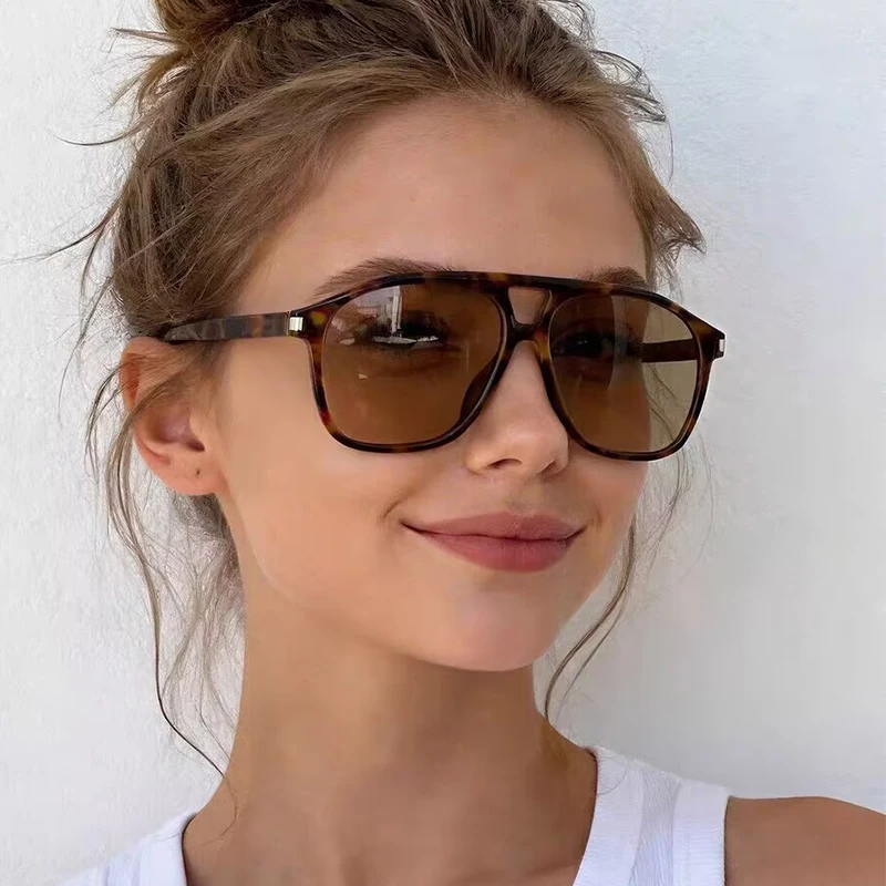 New Large Frame Square Pilot Double Bridge Sunglasses Simple Fashion Paris Show Same Style Sunglasses Vacation Casual Sunglasses