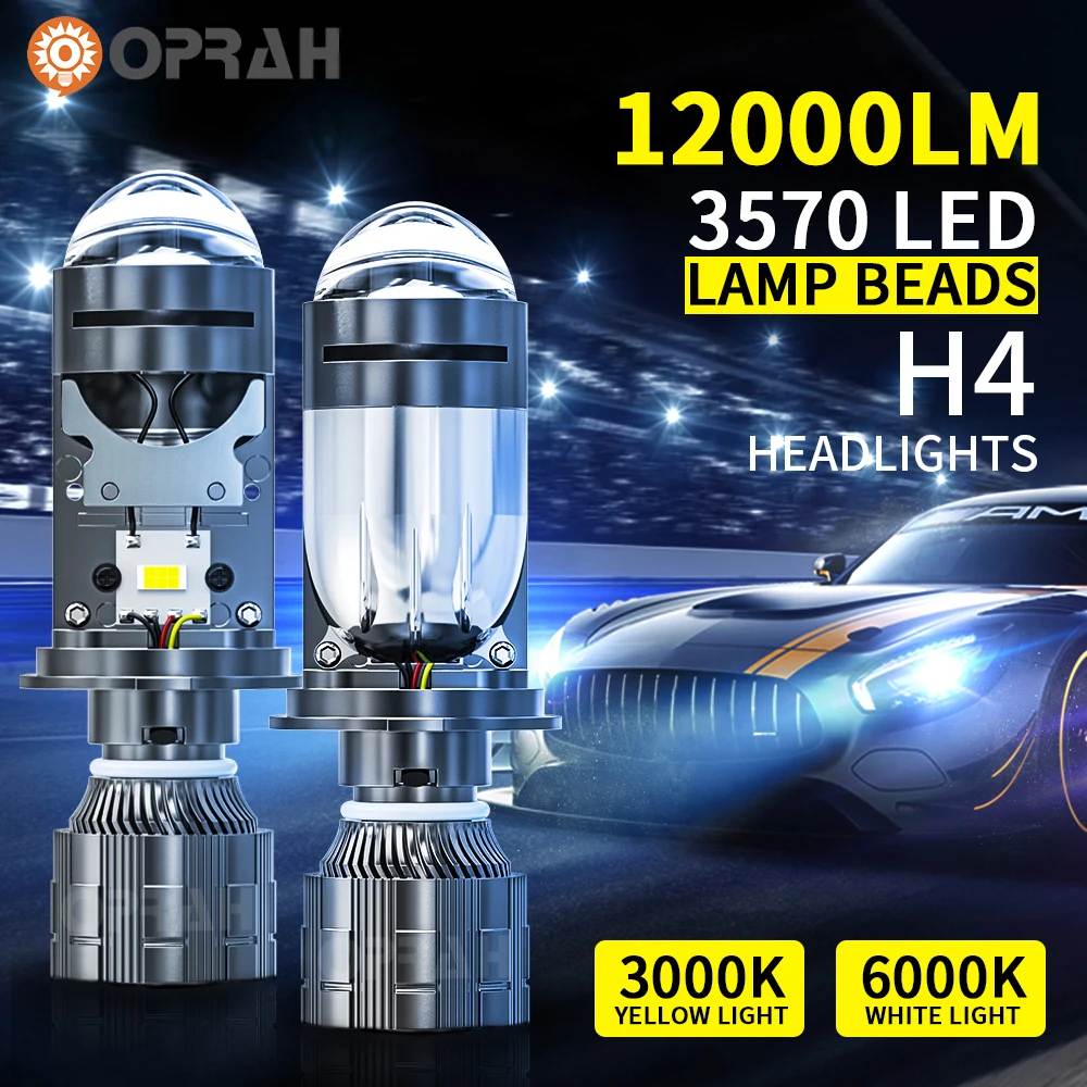 Super Bright 80W 12000LM Car LED Mini Headlight Dual Projector Lenses H4 9003 Hi/Lo Beam White Yellow For Vehicle Motorcycle 12V