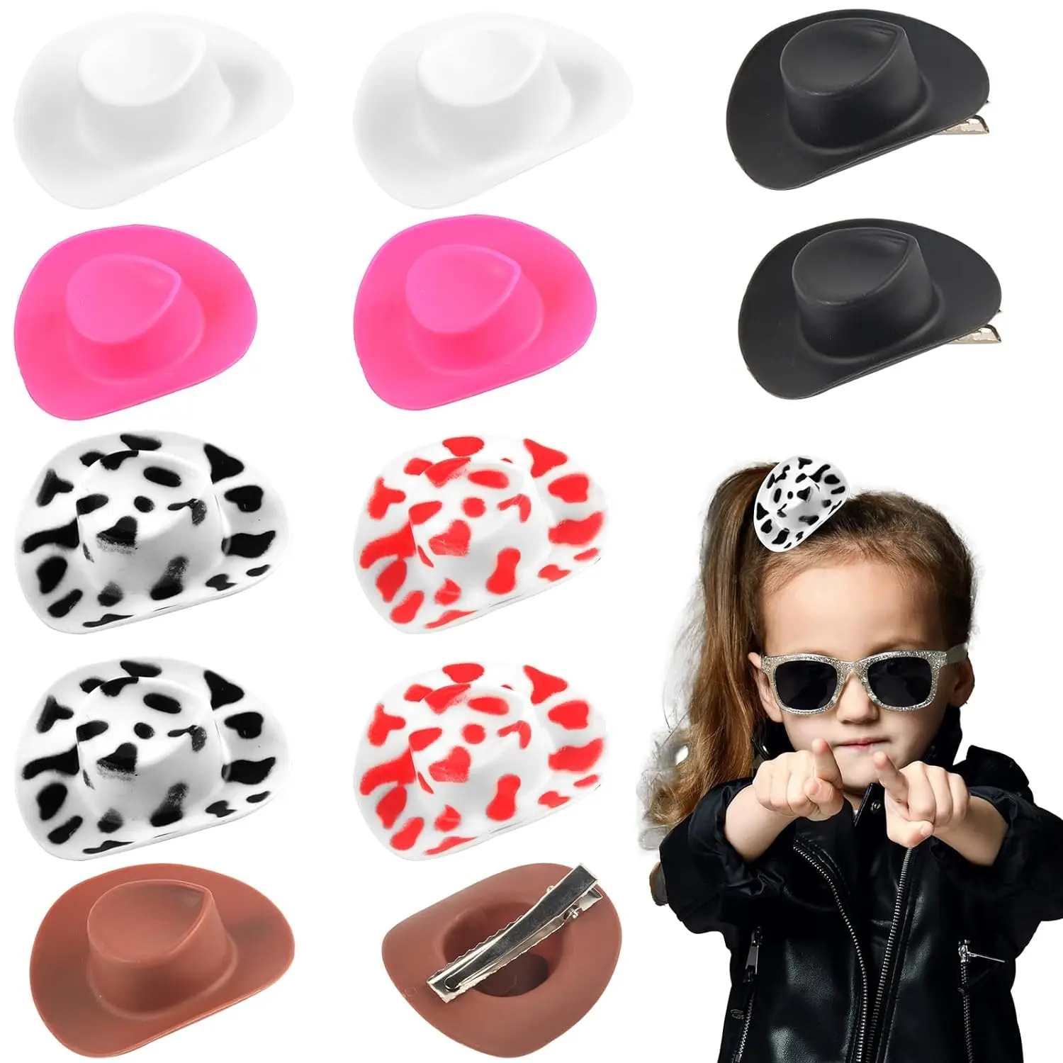 12 Pcs Mini Western Cowboy Cowgirl Hat Hair Clips for Decoration Accessories Toy Doll Dress Up Play House Games