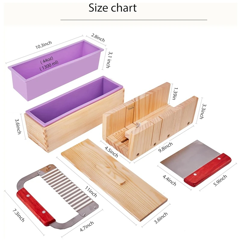 Kit de juego de fabricación de jabón, moldes de jabón de 42 OZ con caja de medición de jabón de madera ajustable, cortador de jabón Kit de bricolaje