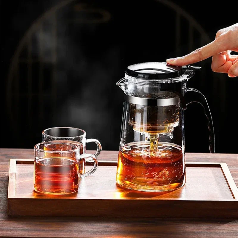 Heat Resistant Glass Teapot with One Click Filter Tea and Coffee Maker Water Separation Design Home Teaware