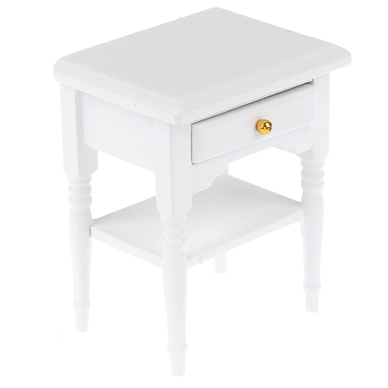 【M】1:12 Scale Bedside Table for Kids Dollhouse Miniature Furniture Bedroom Decoration Set Unpainted Wood Color Cabinet Model