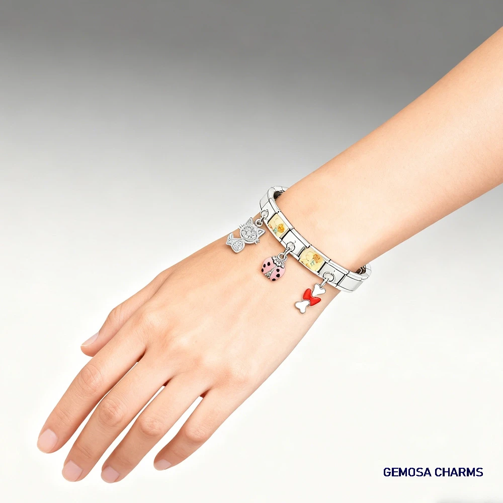 GEMOSA Silber Farbe Katze Delphin Welpen Käfer Eule Italienischer Charm Link passend für 9mm Edelstahl Herstellung Armband DIY Schmuck Anhänger – Detail 5