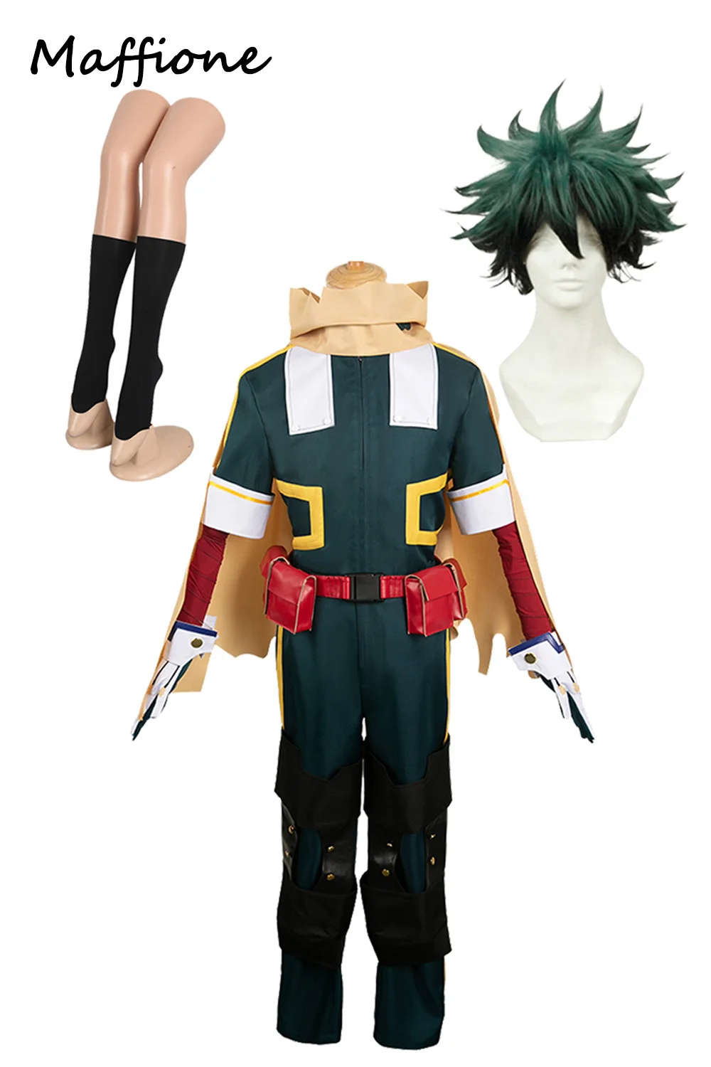 Midoriya Izuku Cosplay Fantasia Wigs Costume Anime Academia Outifts Men Roleplay Cloak Full Clothing Male Halloween Party Suit