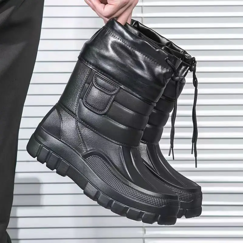 2026 Thickened Fleece Lined Mid-Calf Snow Boots Men's Outdoor Fishing Shoes Waterproof Winter Boots Large Size Sea Fishing Shoes