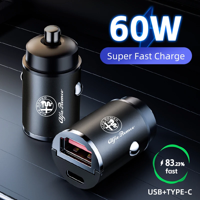 60W Car Conversion Plug Charger Typec USB Fast Charging For Al fa Ro meo Phone Accessories On iPhone Android Samsung Huawei