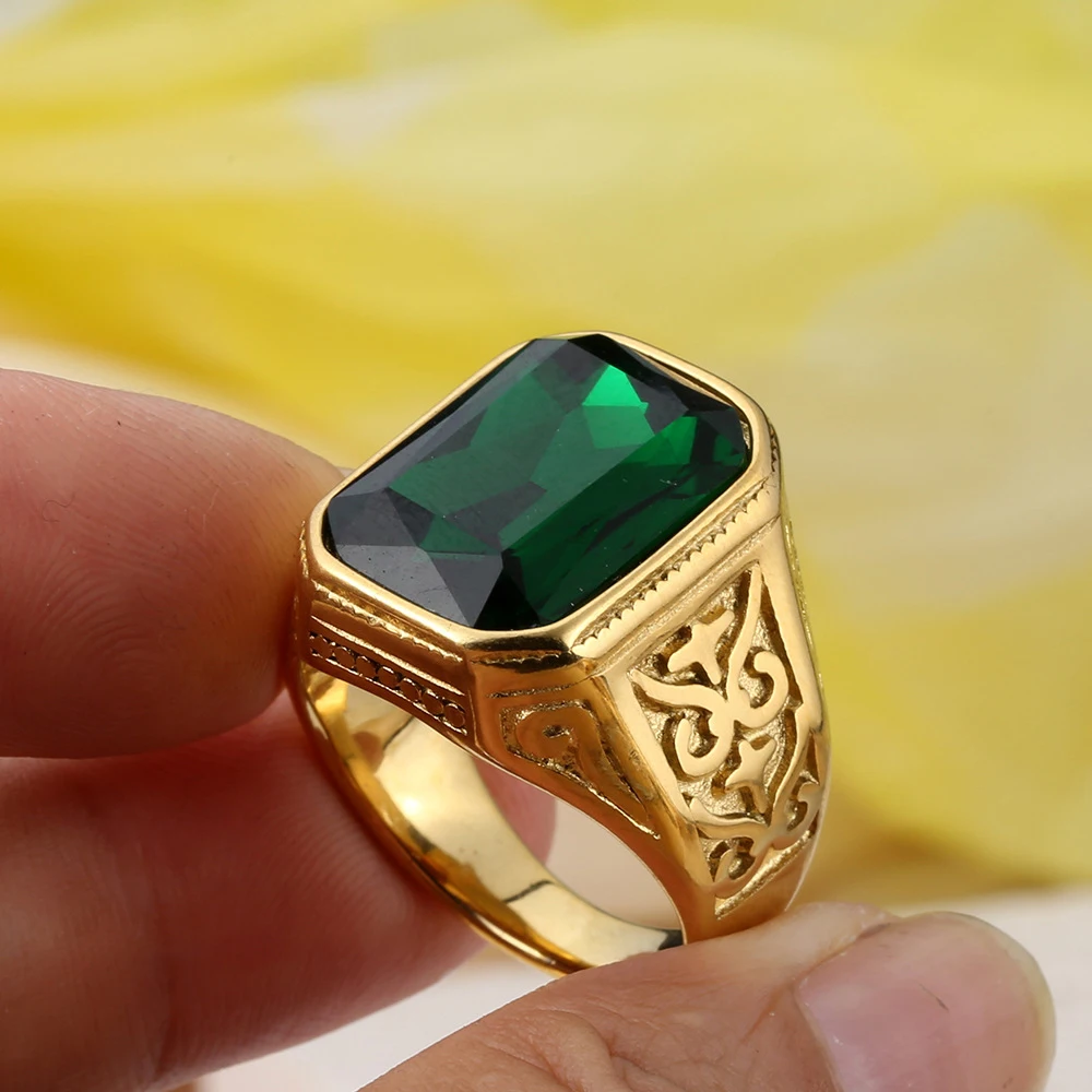 Punk Hip Hop Rock Blue Black Red Stone Rings Men Women Fashion Geometric Shape Anniversary Party Wedding Luxury Jewelry Gift