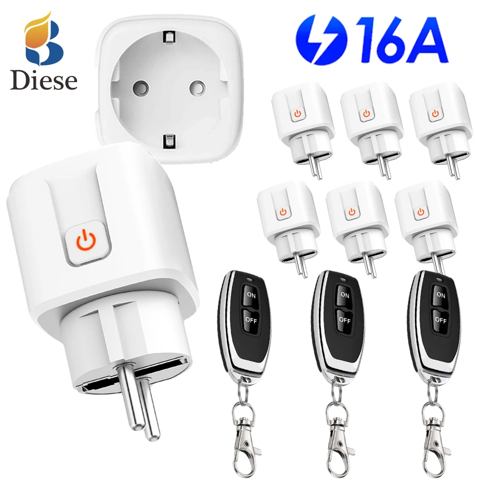 Wireless RF433 Smart Home Remote Control Socket AC220v 16A EU FR Universal Plug Remote ON OFF Electrical for Lighting Fan TV