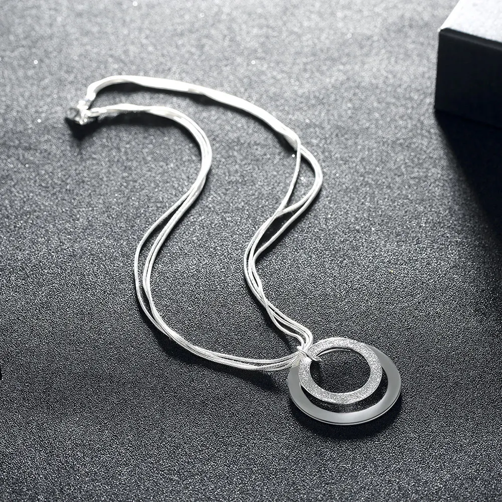 Charm 925 Sterling Silver Necklaces For Women Classic Fashion Jewelry 18 Inches Chain Circle Pendant Party Christmas Gifts
