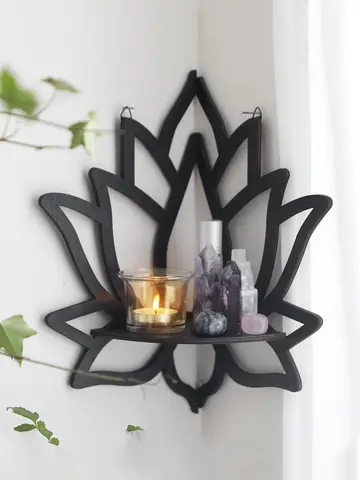 Wooden Lotus Hollow Decorative Rack Aromatherapy Organiser Essential Oil Candle Holder Wall Mounted Shelf Corner Shelf