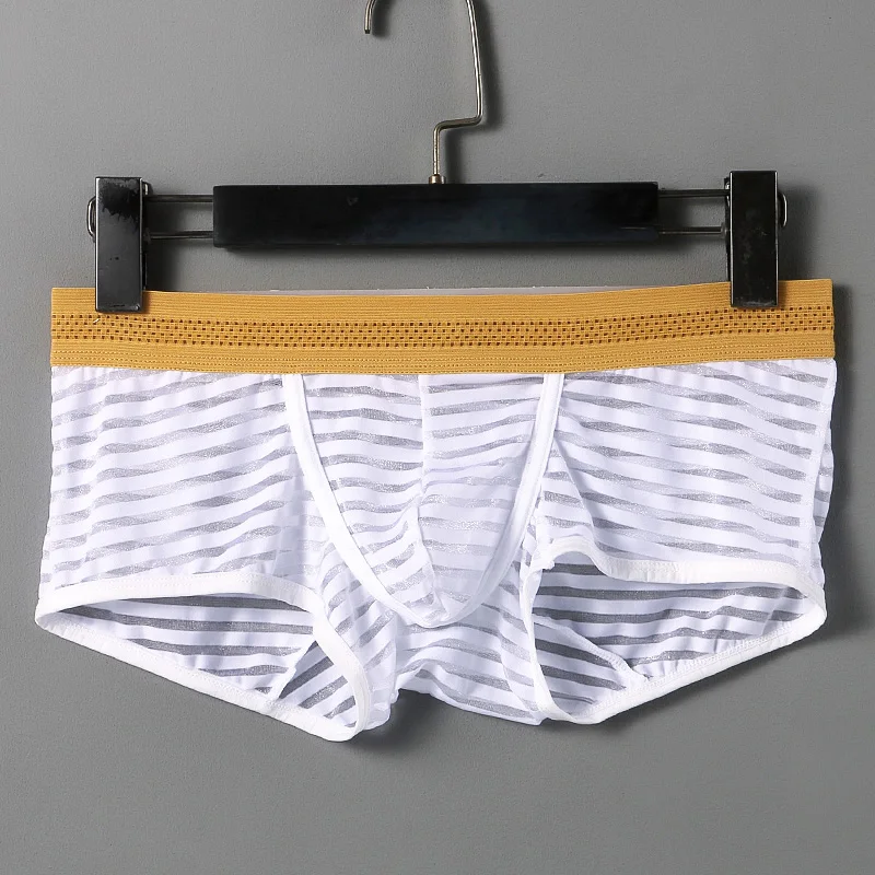 

Wang Jiang Boxer Shorts With Ball Hole Underwear Sexy Hot For Men U Convex Striped Panties Transparent Boxer Briefs Men Mesh