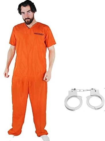 Disfraz de prisionero de Halloween para adultos, conjunto de 2 piezas de prisión naranja, hombre y mujer