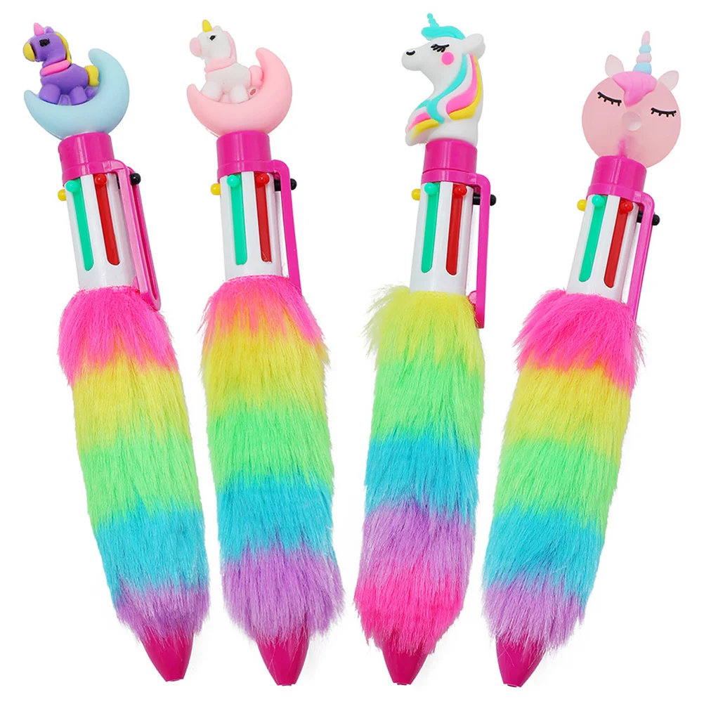 

4 Pcs Ballpoint Pens Colorful Fluffy Multi Colored Fun for Kids Gift Cute Bulk Puffy Girls Student
