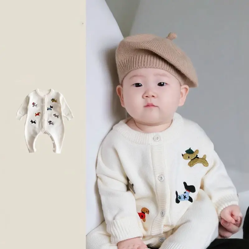 Girls Knitted Cardigan Autumn Outerwear Cute Cartoon Baby Knit Rompers Infant Boys One-Pieces Bodysuits Clothing 6-18M