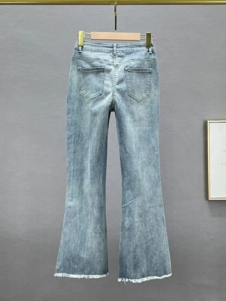 Y2k Jeans Trend Spring Summer Fashion All-match Lace Splicing Denim Straight Pants Blue Jeans for Women Streetwear Wide Leg New