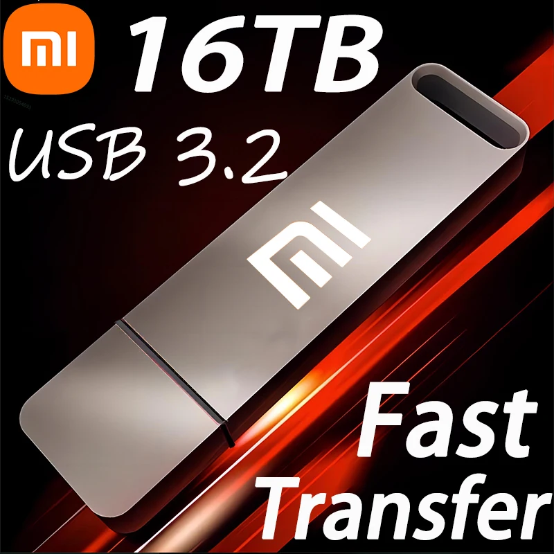 Металлический USB флеш-накопитель XIAOMI 16 Тб, портативный флеш-накопитель большой емкости USB 3,0, высокоскоростная передача файлов, Водонепроницаемый U-диск