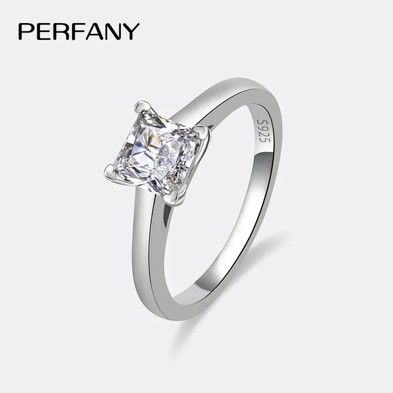 PERFANY 1/2CT Moissanite Ring for Women S925 Pure Silver Square Cut GRA Laboratory Certified Diamond High-end Wedding Jewelry