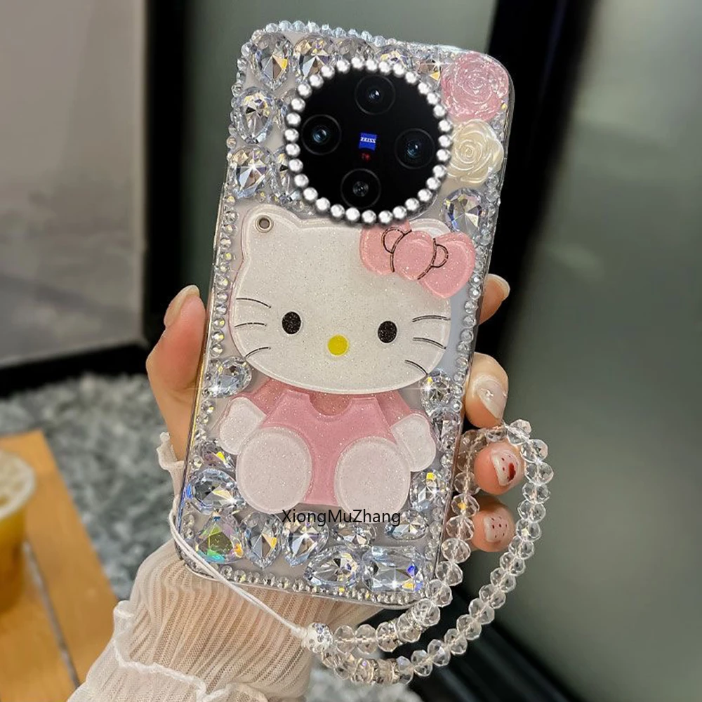 Niedliche Cartoon-Schminkspiegel-Handyhülle mit Strass und Hello Kitty für Vivo V60 V50 Lite V40 Pro V30 X300 X200 Y400 Y28 Y29 Y35 Y26 – Detail 5