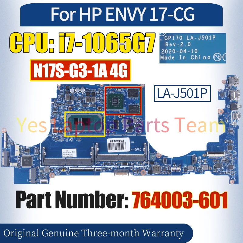 LA-J501P For ENVY 17-CG Laptop Mainboard L87980-601 SRG0N i7-1065G7 N17S-G3-A1 MX330 2G Notebook Motherboard 100％ Tested