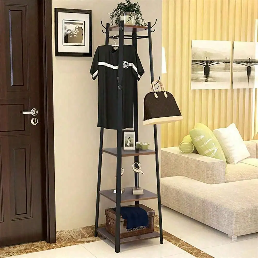 

Hall Tree Entryway Tower Coat Rack Stand with Storage Shelf 8 Hook Clothes Rail