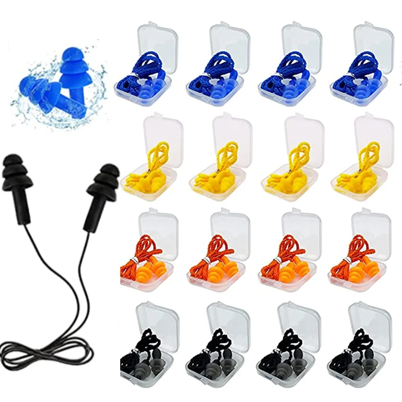 Silicone Corded Ear Plug Protector Anti Lost Reusable Hearing Protection Noise Reduction Safe Swimming Work Earplugs With Rope