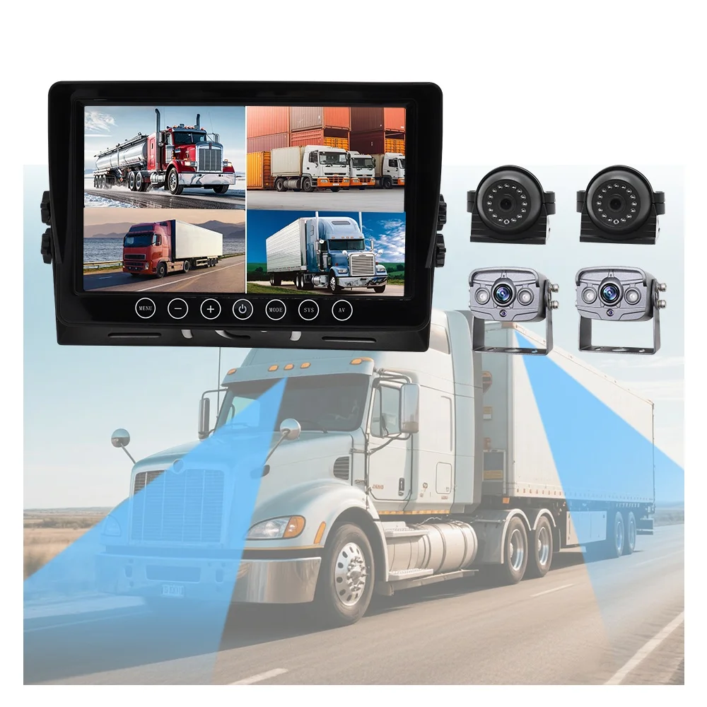 

360 Degree Camera Monitor System for Truck Car 7 Inch AHD Digital Video Security Back up Rear View Kit Dash Cam Front and Rear