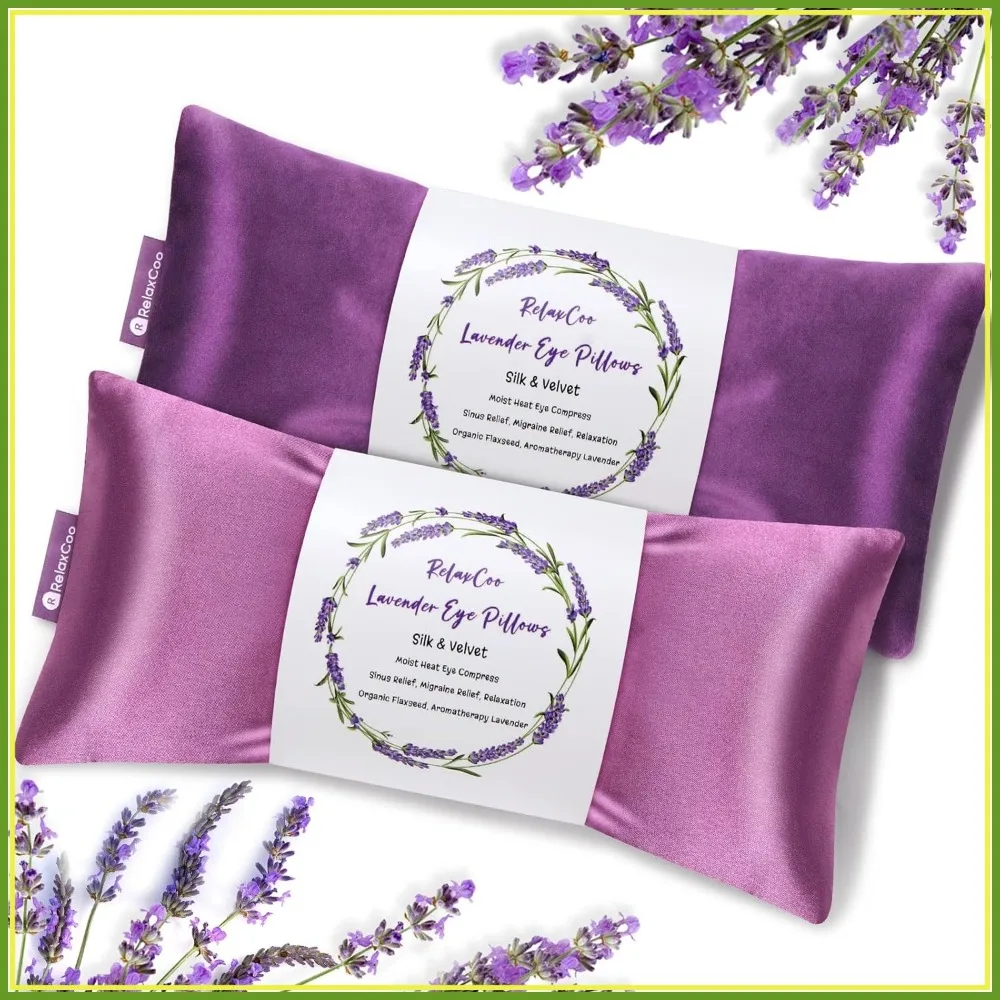 

Weighted Lavender Eye Pillow for Headache, Sinus, Dry Eyes Relief, Moist Heat Eye Compress, Yoga & Sleep Aid, Pack of 2