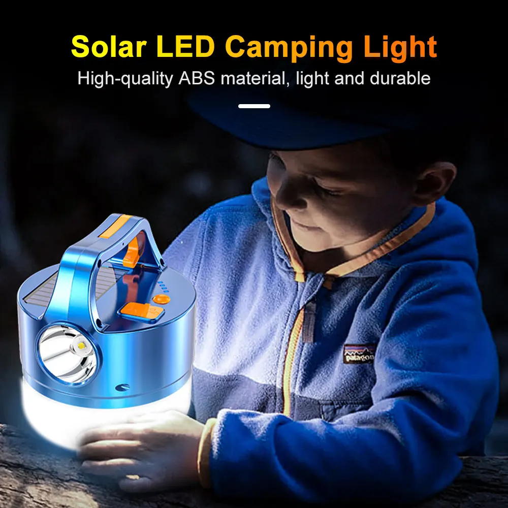Solar Portable Work Light LED Camping Light USB Rechargeable 4 Mode Bulb Outdoor Searchlight Tent Lamp Emergency Strong Light