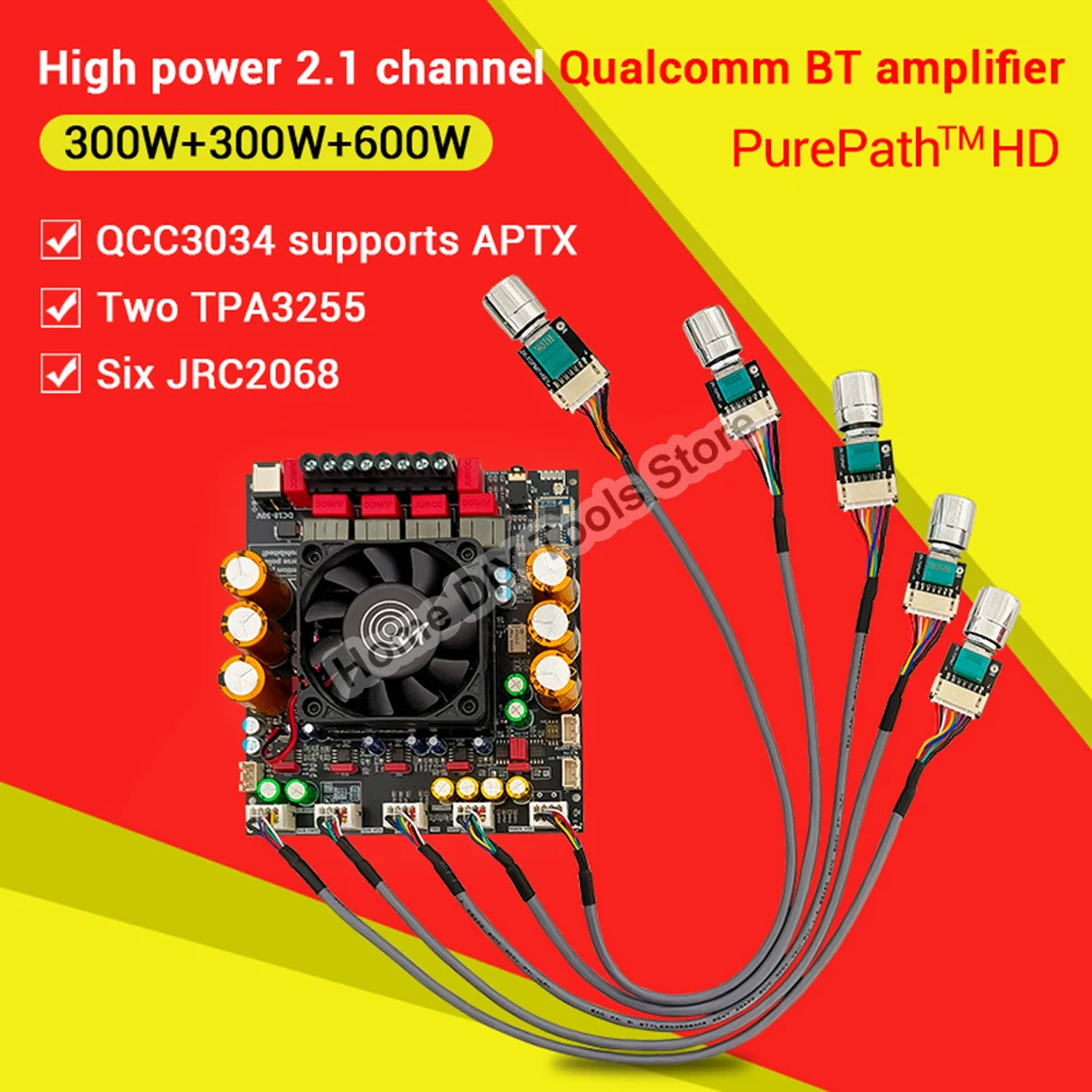 ZK-APTX3 Bluetooth Digital Power Amplifier Board 2.1 Channel 300W+300W+600W Subwoofer Sound Amplifier Module TPA3255