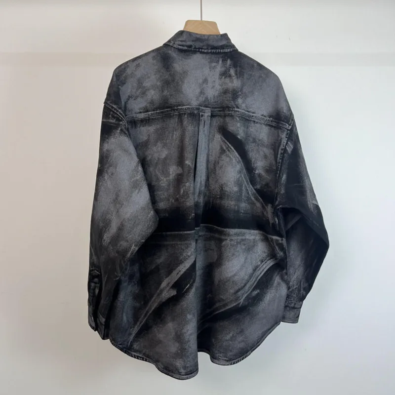 HKSH Spring Autumn New Men Trendy American Heavy Washed Vintage Graffiti Shirt Jacket Stylish Versatile Loose Casual Top HK16911