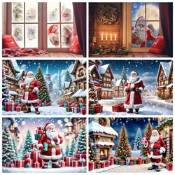 MOON.QG Christmas Santa Claus Gifts Backdrop Village Ball Trees Photo Studio Background Home Decoration Photography Back Drop