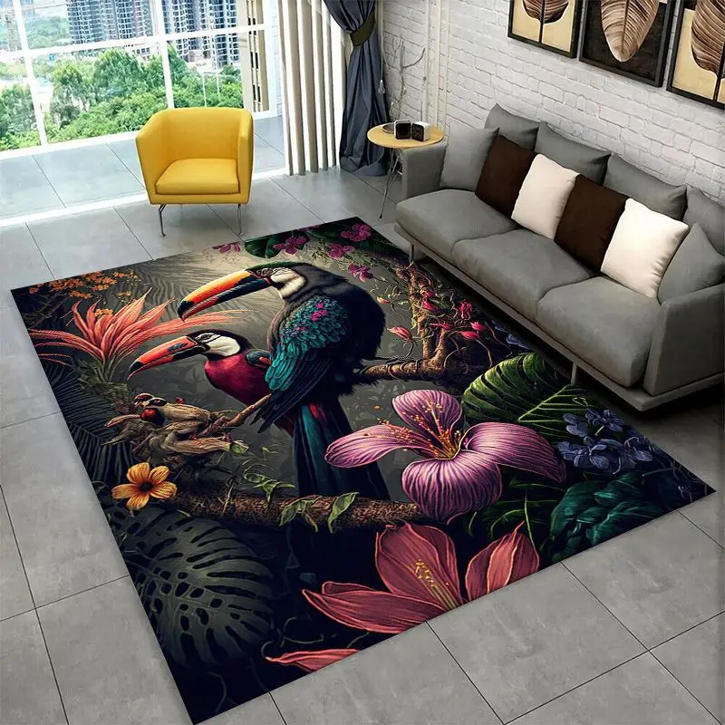 Colorful Parrot Macaws Parakeet Birds Large Area Rug Non-slip Carpet for Bedroom Living Room Sofa Doormat Home Decor Floor Mat