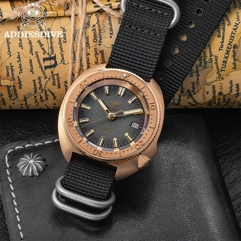 ADDIESDIVE 2025 reloj automático para hombre CUSN8 caja de bronce NH35A cristal de zafiro mecánico C3 luminoso impermeable 100M reloj de buceo